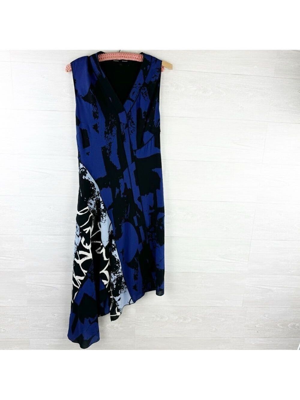 Proenza‎ Schouler The Line Asymmetrical Abstract Silk Midi Dress